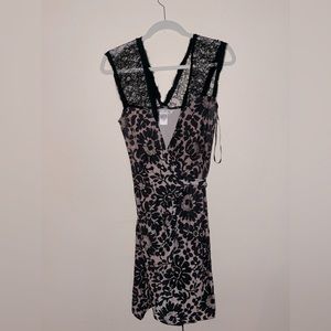 diane von furstenberg (DVF) black and pink lace wrap dress